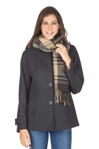 Haute Edition Women's Short Length Wool Blend Car Coat with Free Scarf Daily Haute