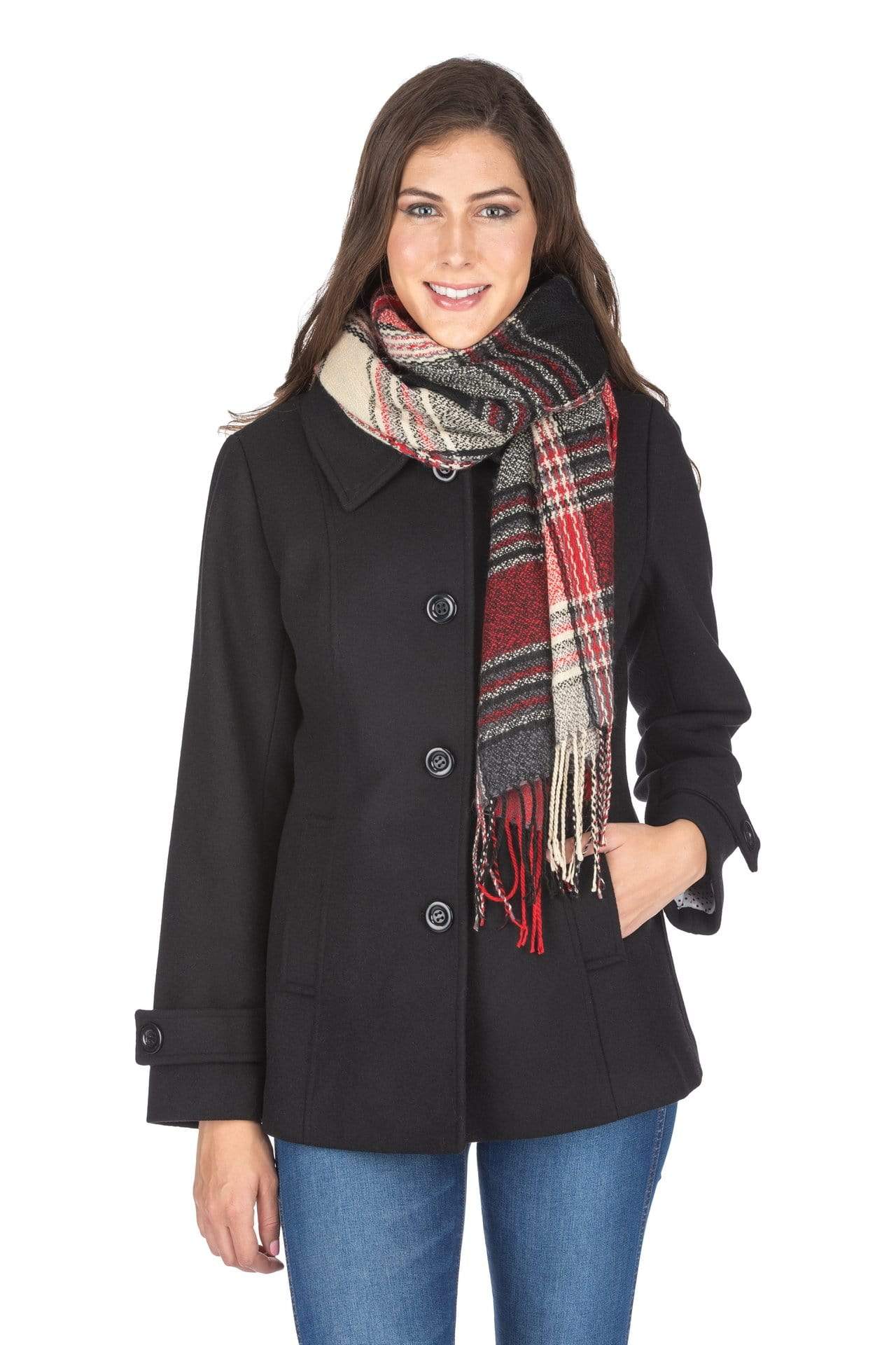 Haute Edition Women's Short Length Wool Blend Car Coat with Free Scarf Daily Haute