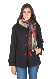 Haute Edition Women's Short Length Wool Blend Car Coat with Free Scarf Daily Haute