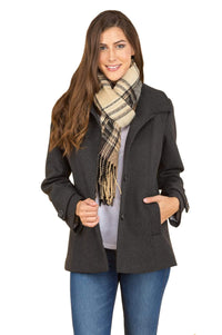 Haute Edition Women's Short Length Wool Blend Car Coat with Free Scarf Daily Haute