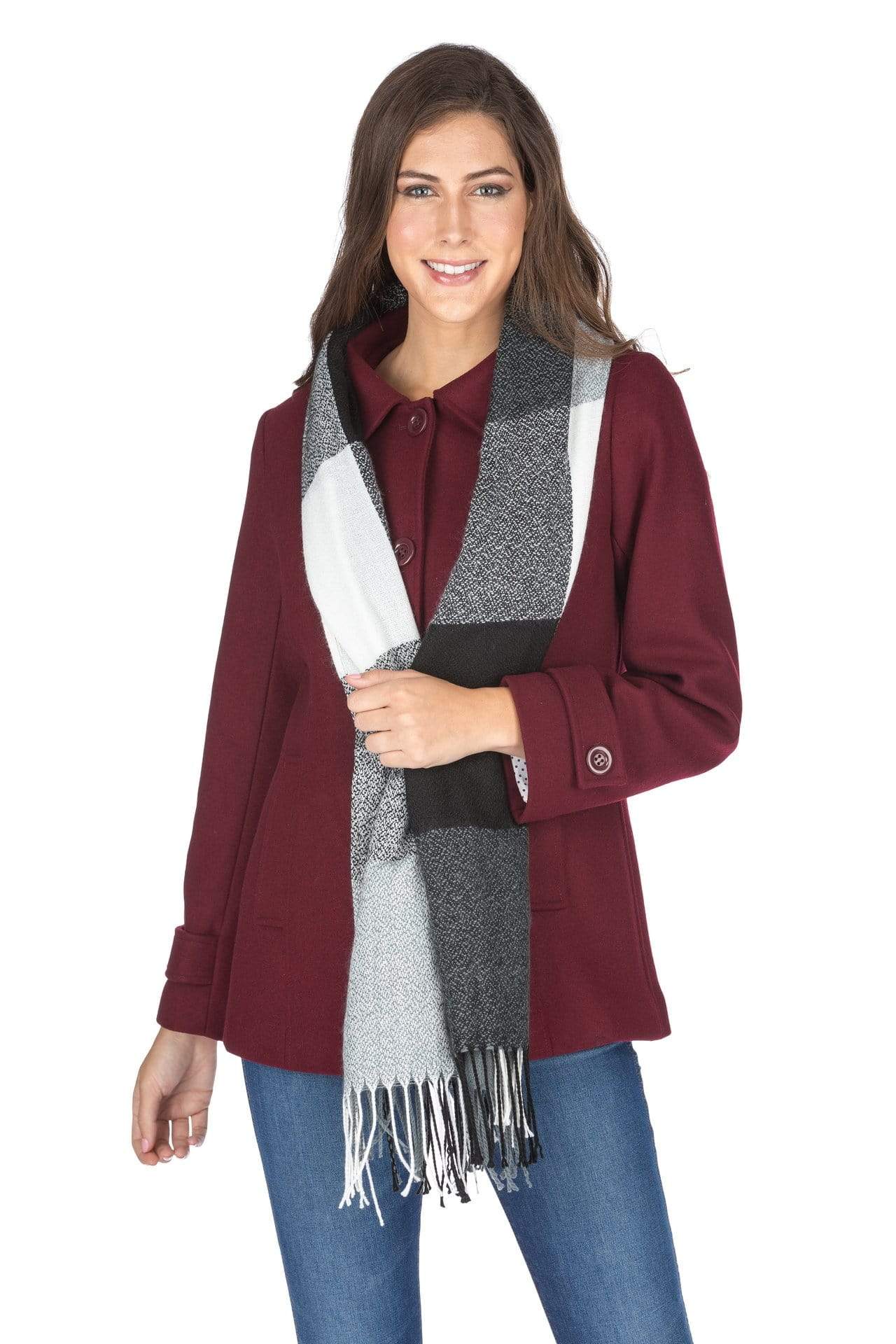 Haute Edition Women's Short Length Wool Blend Car Coat with Free Scarf Daily Haute