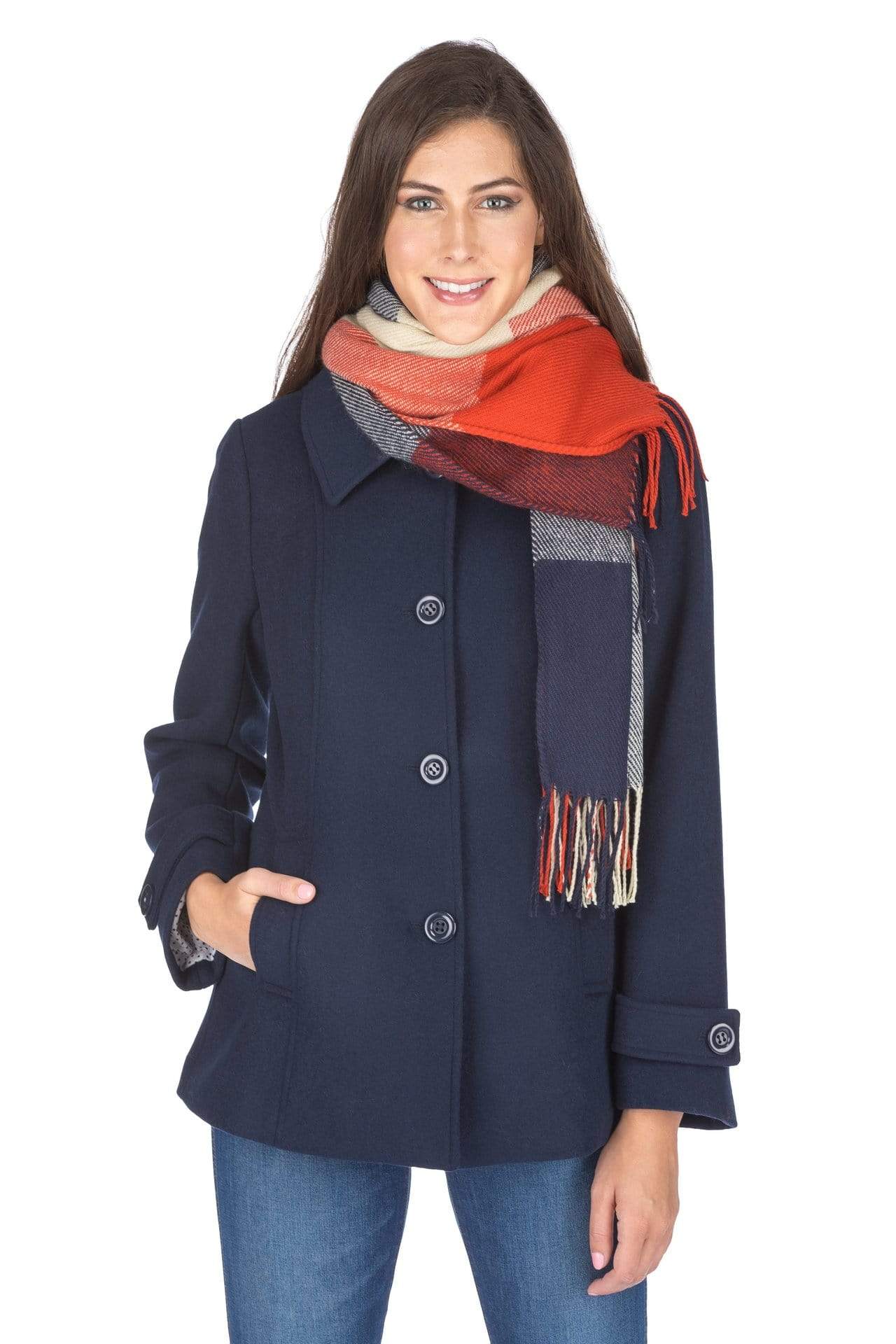 Haute Edition Women's Short Length Wool Blend Car Coat with Free Scarf Daily Haute