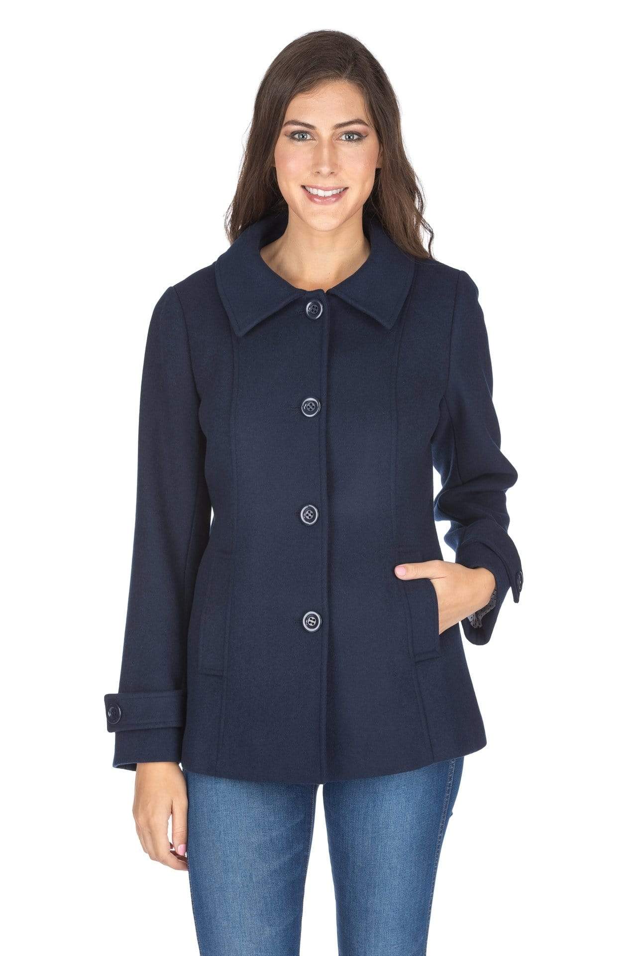 Haute Edition Women's Short Length Wool Blend Car Coat with Free Scarf