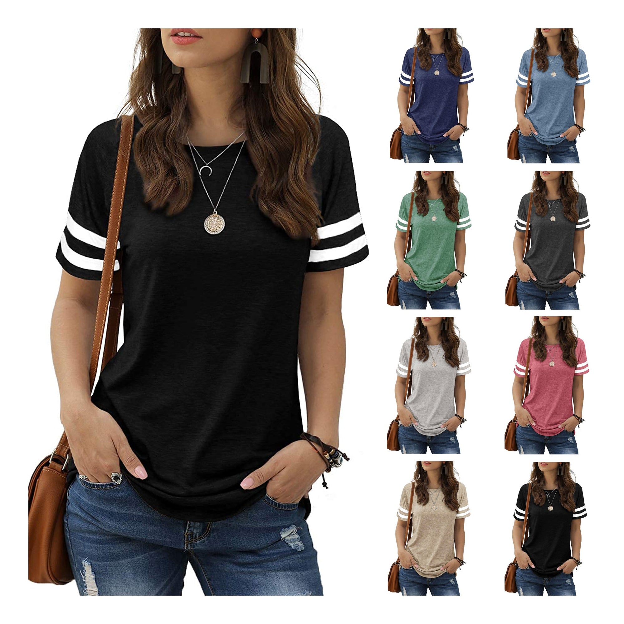 Haute Edition Women's Short Sleeve Varsity Stripe Casual Summer Top Daily Haute