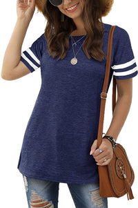 Haute Edition Women's Short Sleeve Varsity Stripe Casual Summer Top Daily Haute