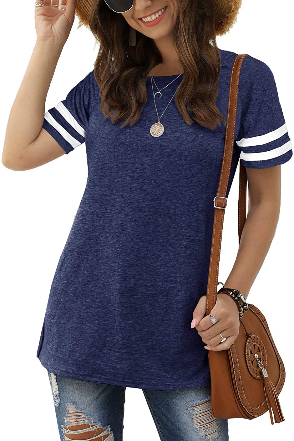 Haute Edition Women's Short Sleeve Varsity Stripe Casual Summer Top Daily Haute