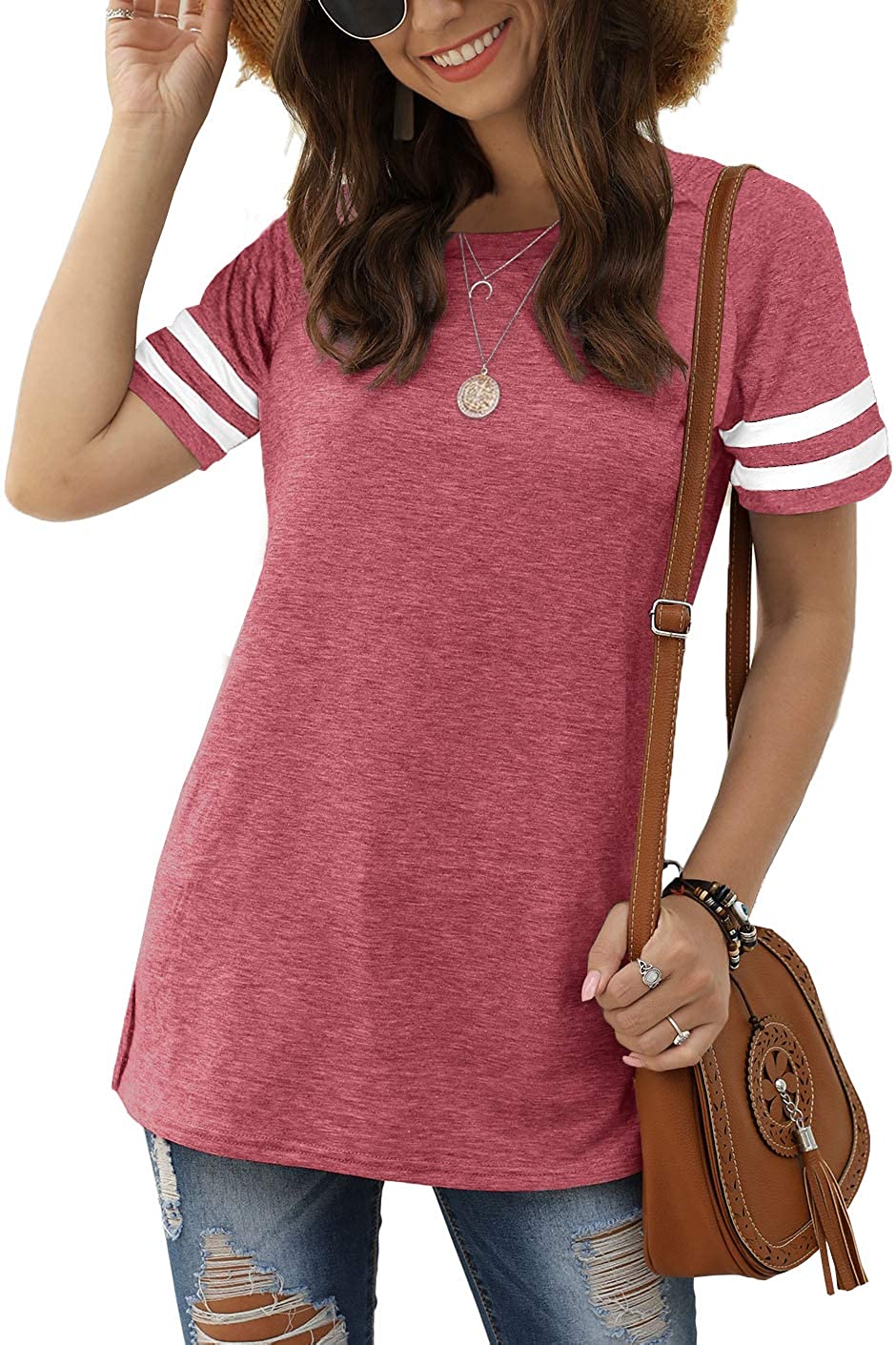 Haute Edition Women's Short Sleeve Varsity Stripe Casual Summer Top Daily Haute