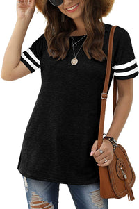 Haute Edition Women's Short Sleeve Varsity Stripe Casual Summer Top Daily Haute