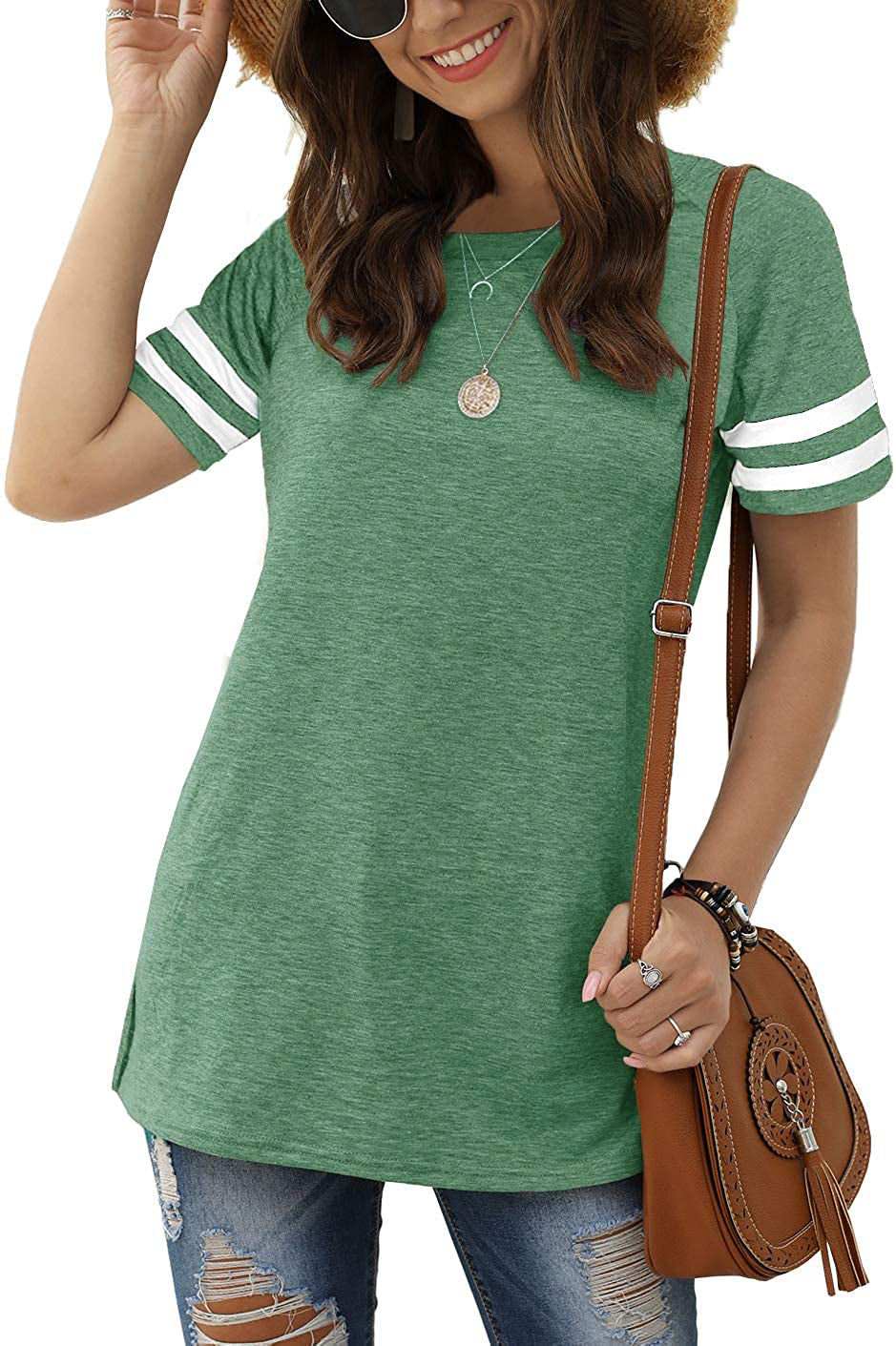 Haute Edition Women's Short Sleeve Varsity Stripe Casual Summer Top Daily Haute