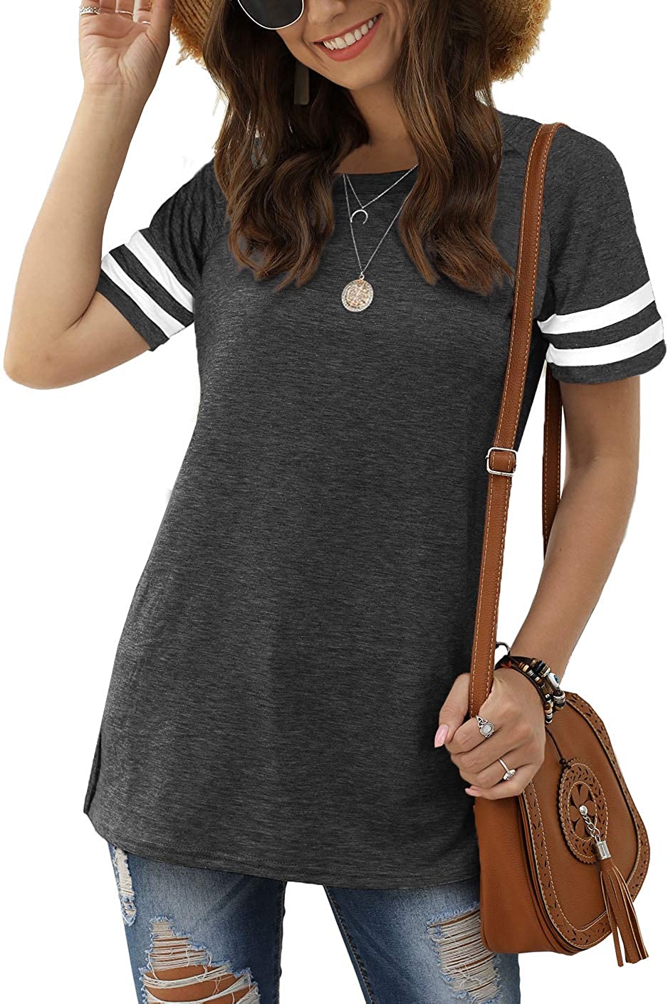 Haute Edition Women's Short Sleeve Varsity Stripe Casual Summer Top Daily Haute