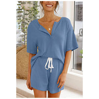 Haute Edition Women's Split Neck Tee And Shorts Lounge Pajama Set Daily Haute