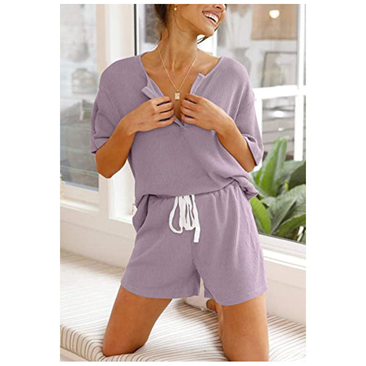 Haute Edition Women's Split Neck Tee And Shorts Lounge Pajama Set Daily Haute