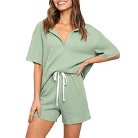 Haute Edition Women's Split Neck Tee And Shorts Lounge Pajama Set Daily Haute