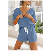 Haute Edition Women's Split Neck Tee And Shorts Lounge Pajama Set Daily Haute