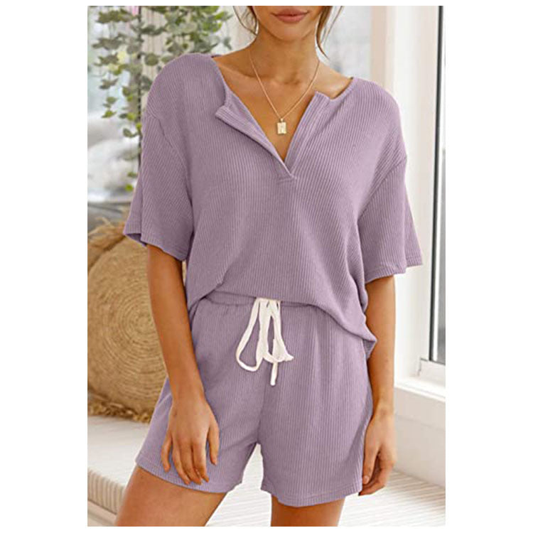 Haute Edition Women's Split Neck Tee And Shorts Lounge Pajama Set Daily Haute