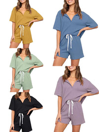 Haute Edition Women's Split Neck Tee And Shorts Lounge Pajama Set Daily Haute