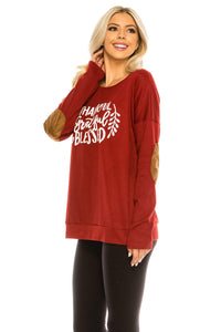 Haute Edition Women's Thanksgiving Tunic Elbow Patch Graphic Tees Daily Haute