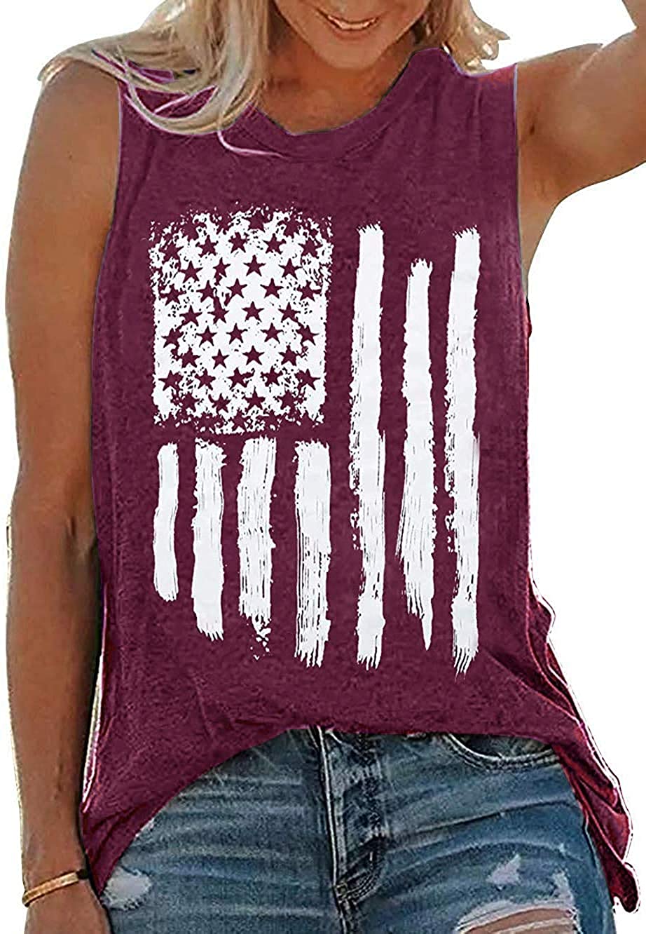 Haute Edition Women's USA American Flag 4th of July Casual Loose Fit Tops With Plus Daily Haute