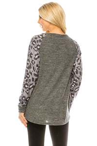 Haute Edition Women's Ultra Soft Long Sleeve Spring Pullover Leopard Raglan Sweatshirt Daily Haute