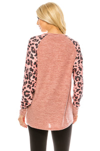 Haute Edition Women's Ultra Soft Long Sleeve Spring Pullover Leopard Raglan Sweatshirt Daily Haute