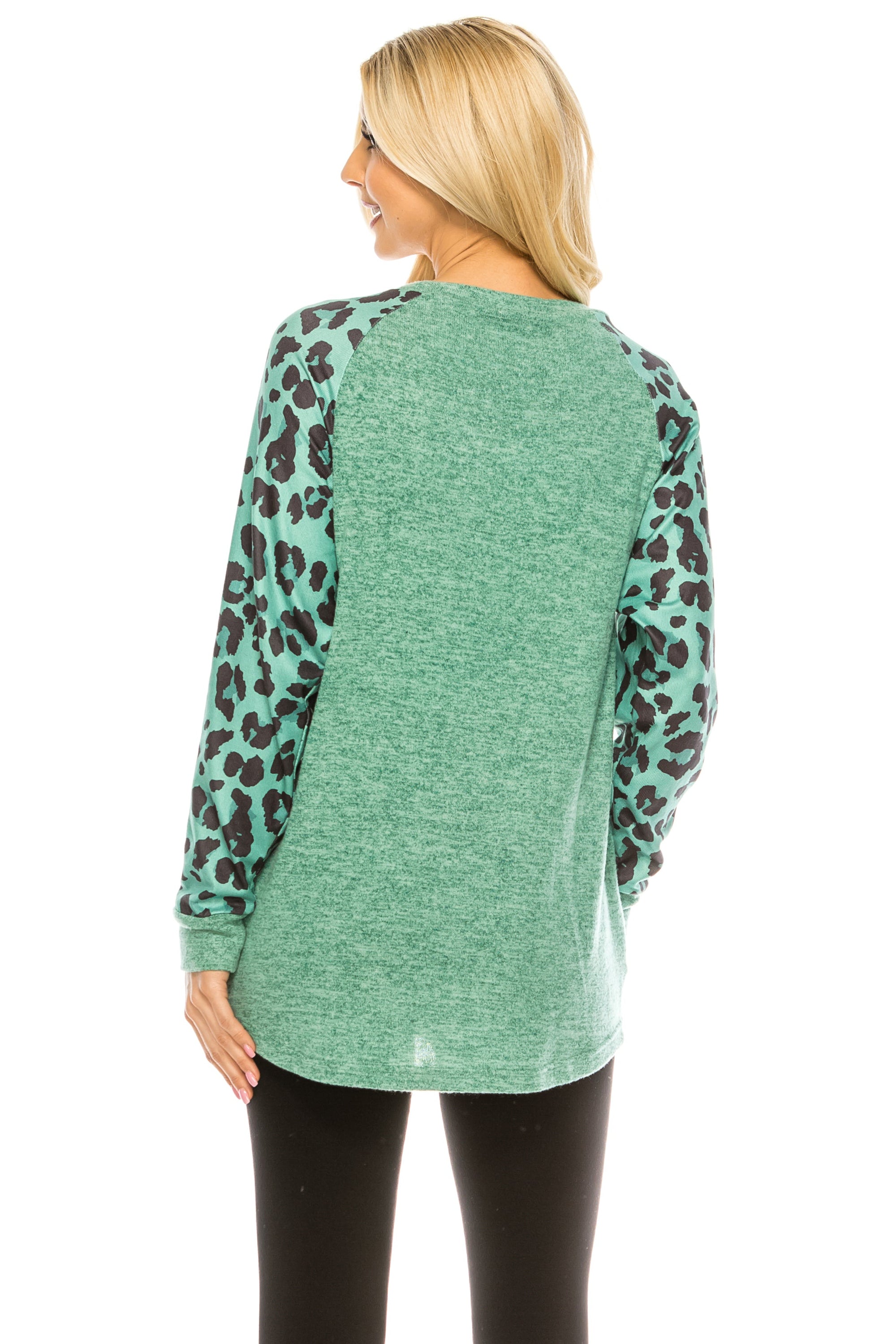 Haute Edition Women's Ultra Soft Long Sleeve Spring Pullover Leopard Raglan Sweatshirt Daily Haute