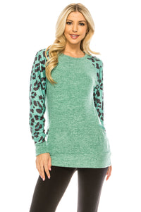 Haute Edition Women's Ultra Soft Long Sleeve Spring Pullover Leopard Raglan Sweatshirt Daily Haute