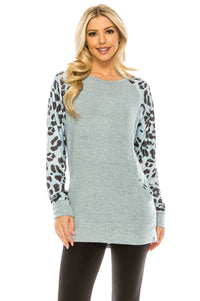 Haute Edition Women's Ultra Soft Long Sleeve Spring Pullover Leopard Raglan Sweatshirt Daily Haute