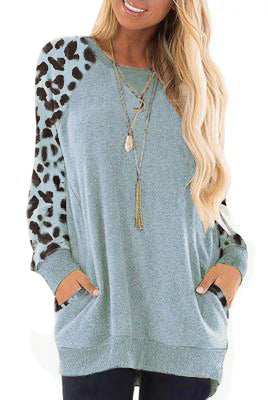 Haute Edition Women's Ultra Soft Long Sleeve Spring Pullover Leopard Raglan Sweatshirt Daily Haute