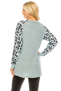 Haute Edition Women's Ultra Soft Long Sleeve Spring Pullover Leopard Raglan Sweatshirt Daily Haute