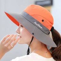 Haute Edition Women's Wide Brim UV Protection Mesh Sun Hat with Ponytail Hole Daily Haute