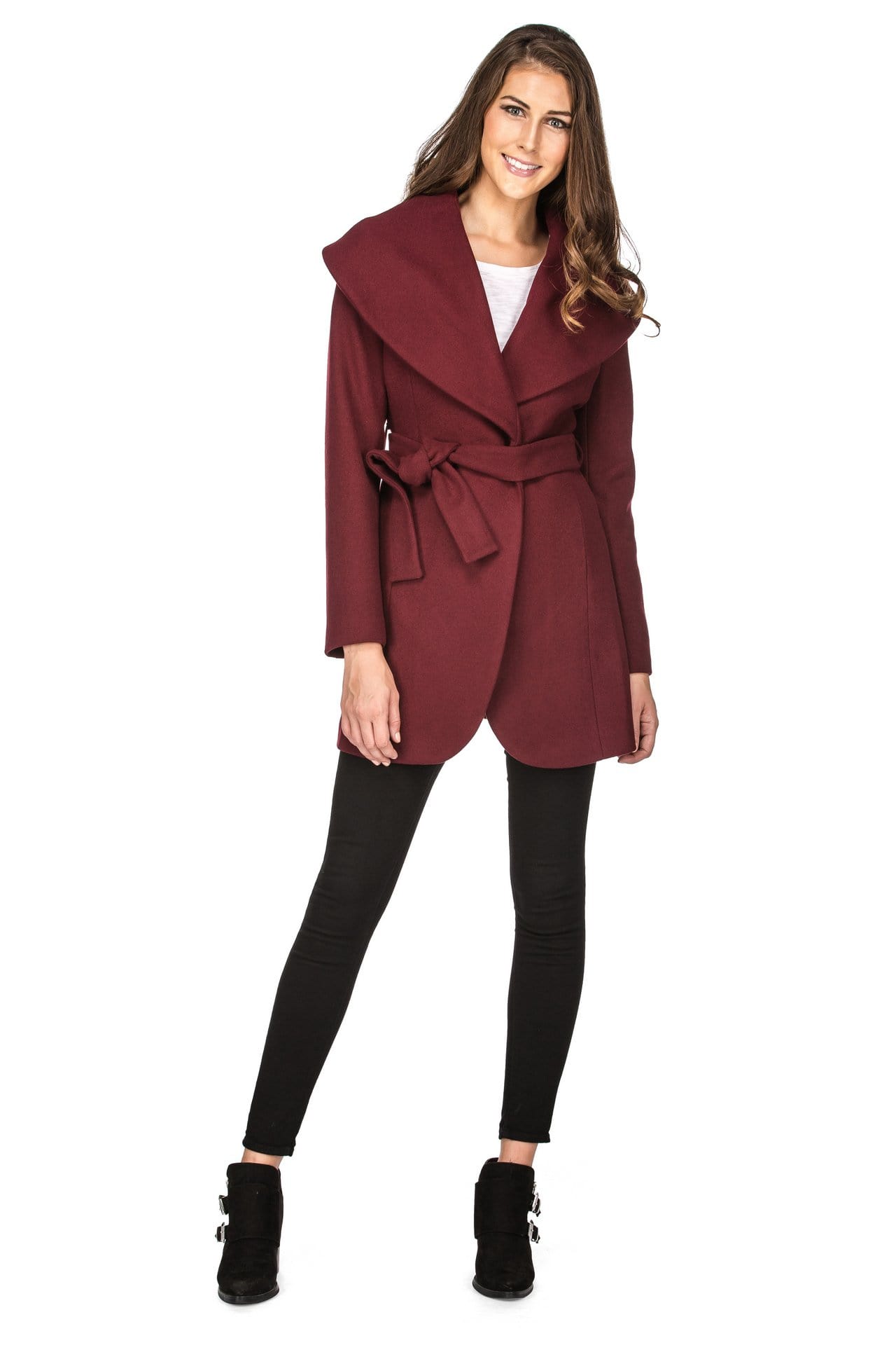 Haute Edition Women's Wool Blend Shawl Collar Wrap Coat Daily Haute