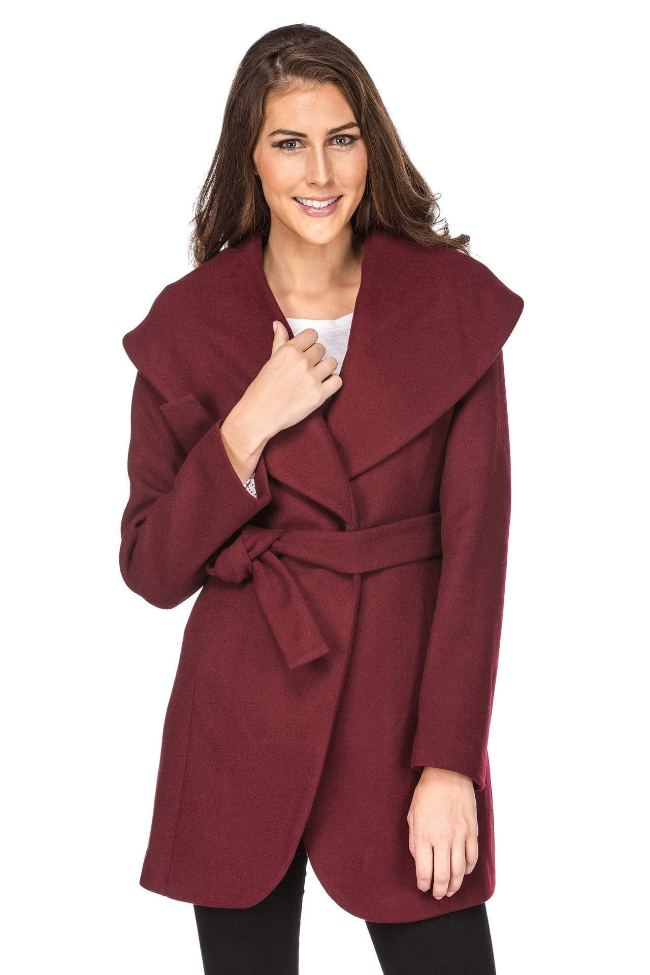 Haute Edition Women's Wool Blend Shawl Collar Wrap Coat