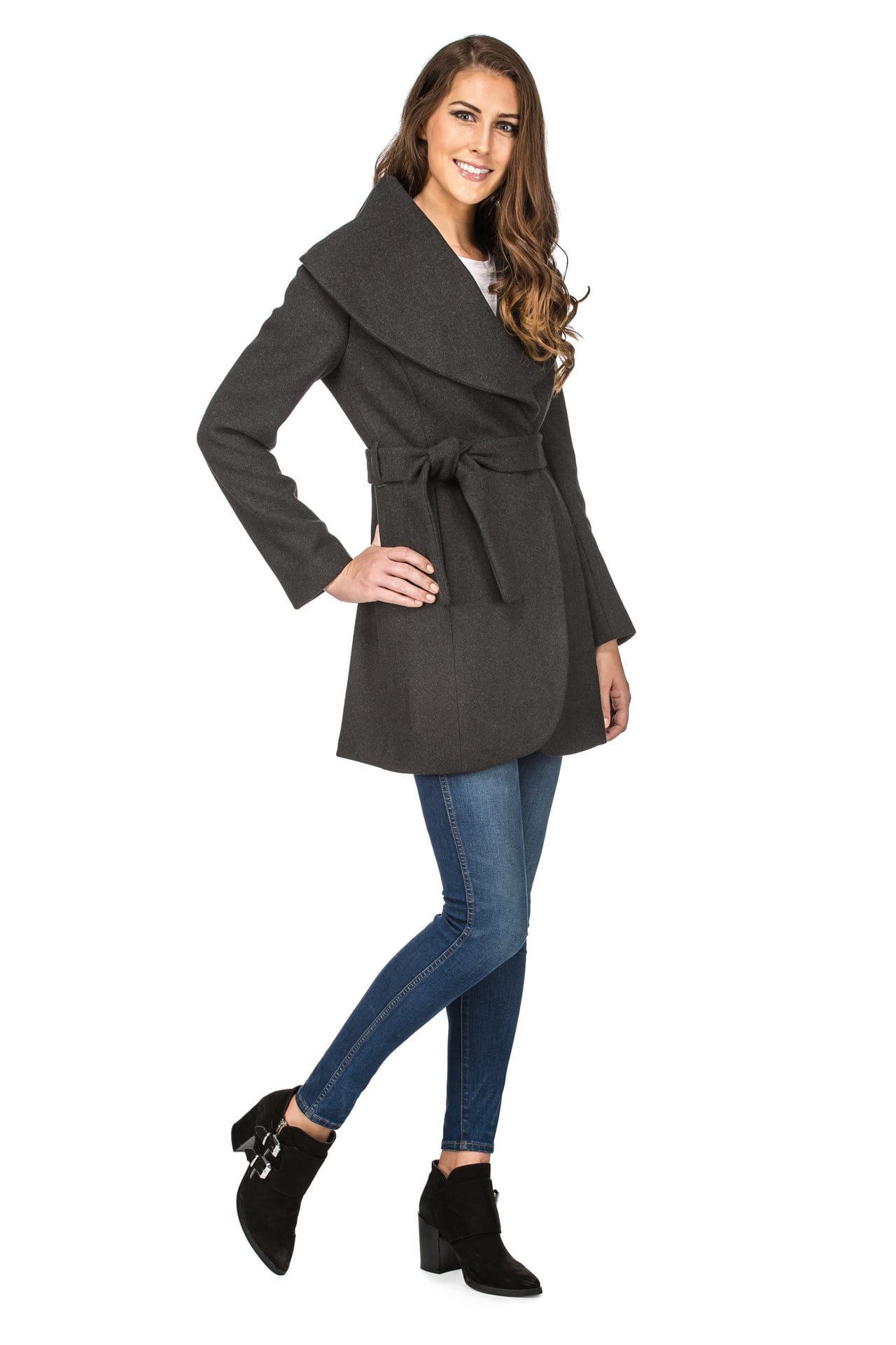 Haute Edition Women's Wool Blend Shawl Collar Wrap Coat Daily Haute