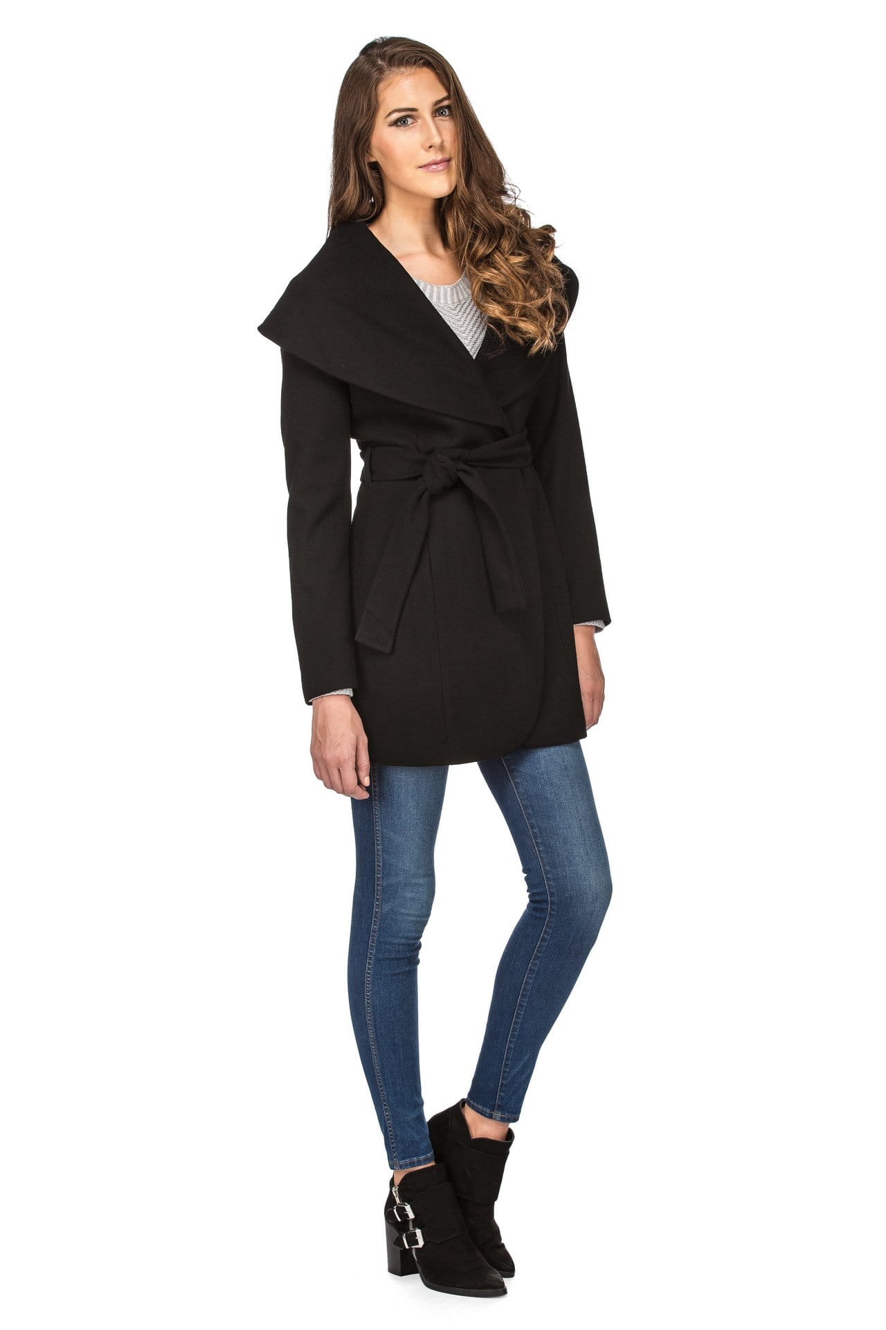 Haute Edition Women's Wool Blend Shawl Collar Wrap Coat Daily Haute