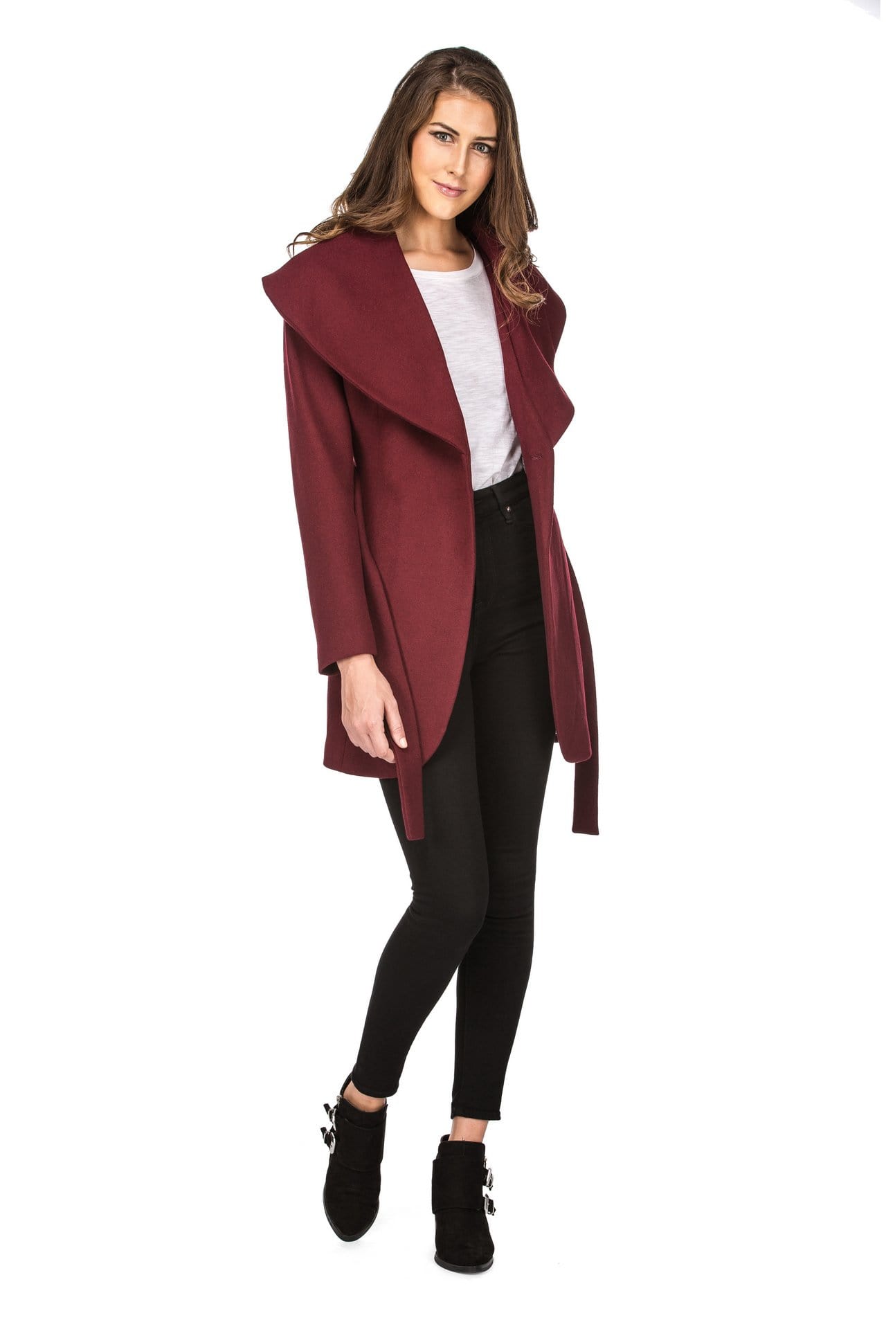 Haute Edition Women's Wool Blend Shawl Collar Wrap Coat Daily Haute