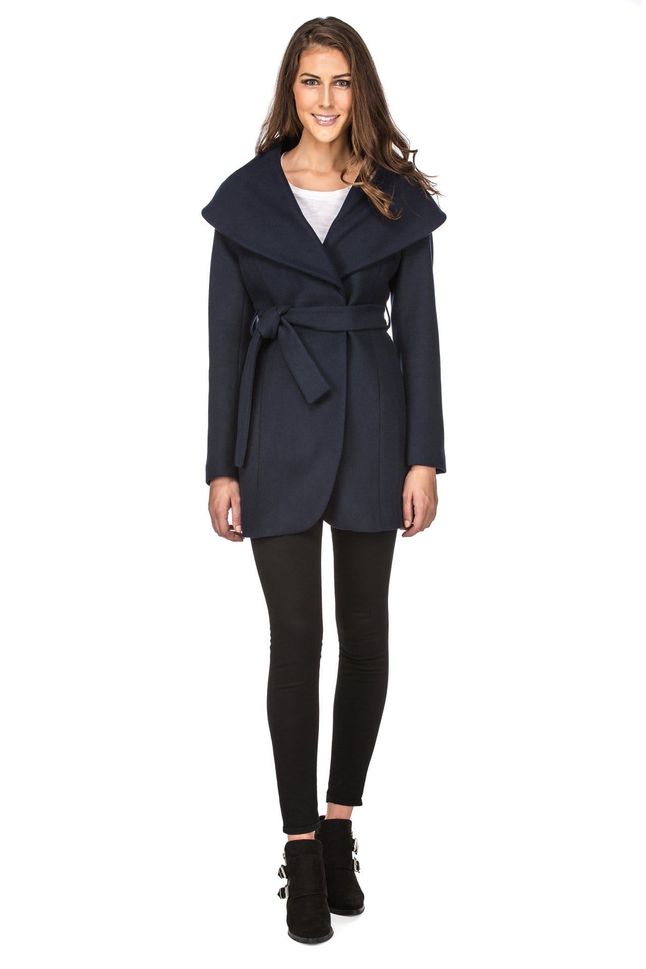 Haute Edition Women's Wool Blend Shawl Collar Wrap Coat Daily Haute