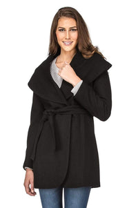 Haute Edition Women's Wool Blend Shawl Collar Wrap Coat Daily Haute