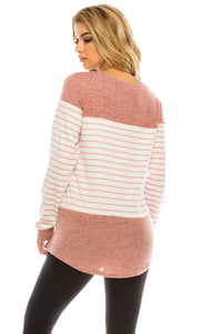 Haute Edition Women's long sleeve color block striped top Daily Haute