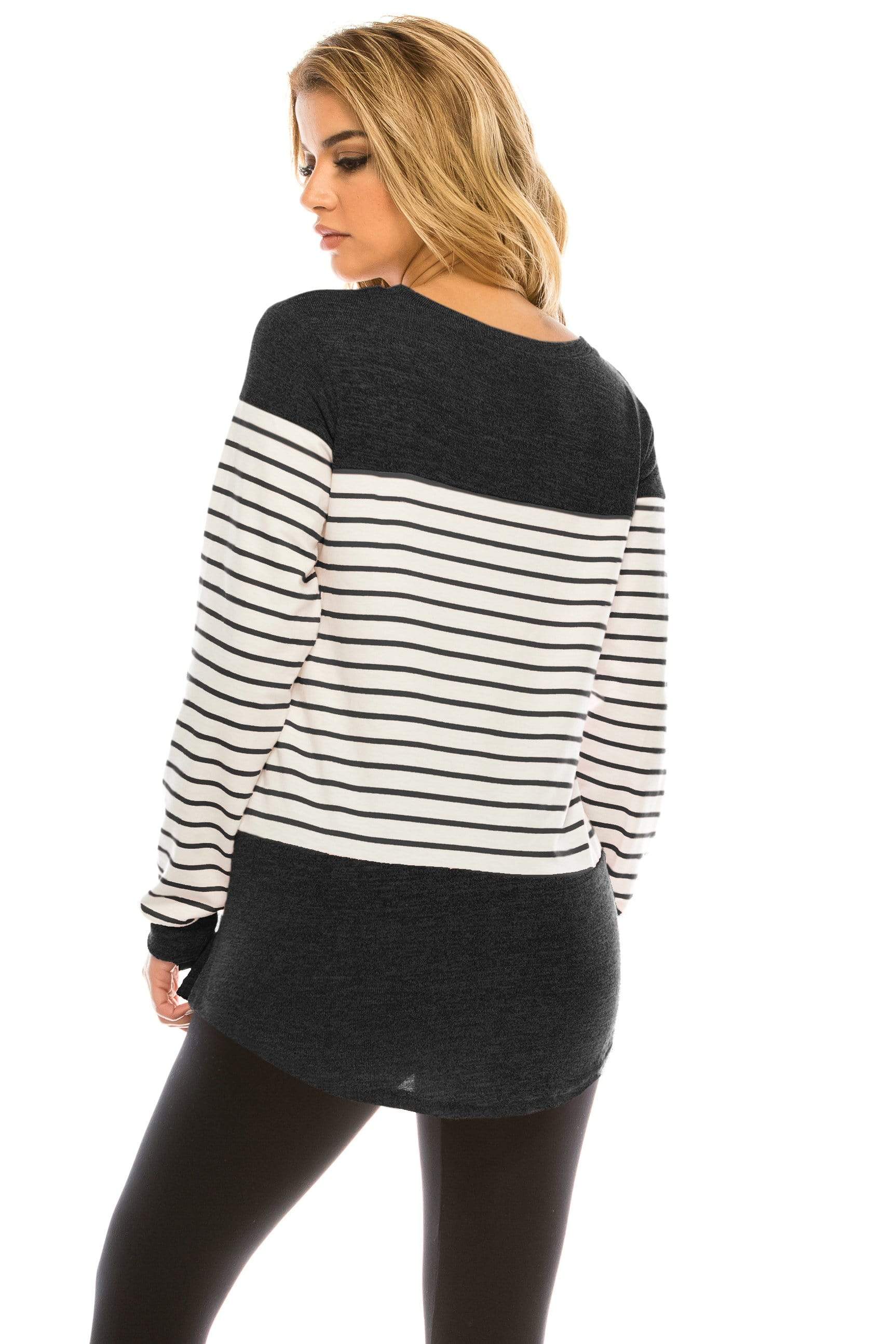 Haute Edition Women's long sleeve color block striped top Daily Haute