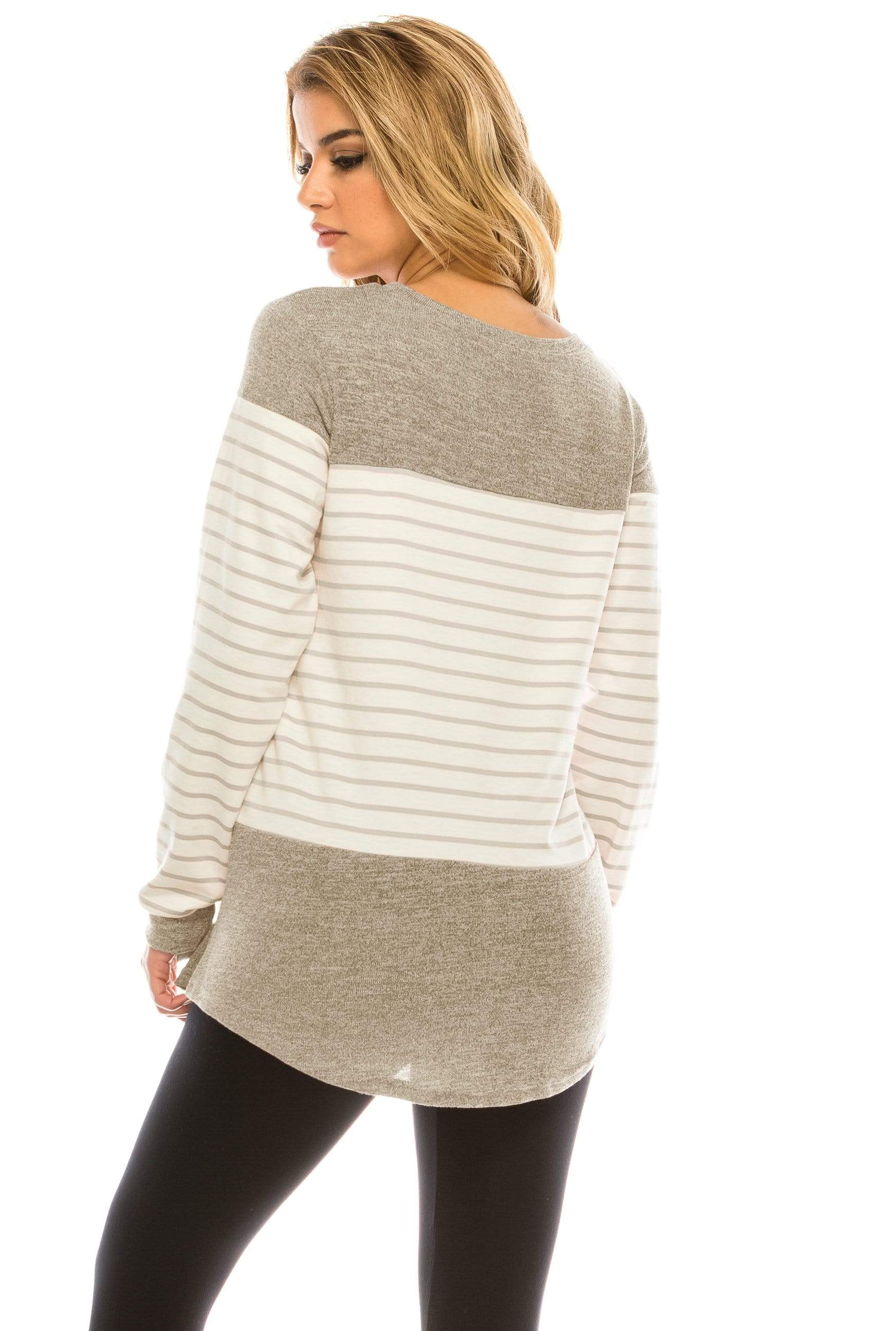 Haute Edition Women's long sleeve color block striped top Daily Haute