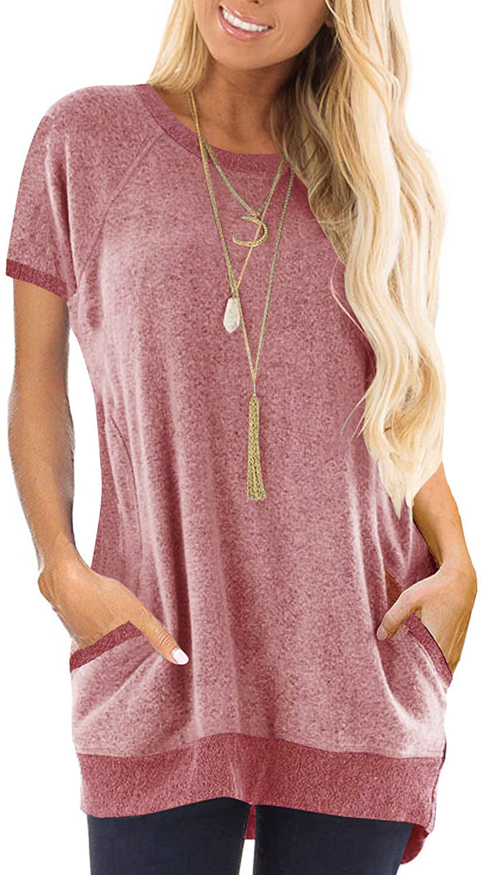 Fashion Womens Short Sleeve Pocket,Clothes Made in USA for  Women, Deals Sales Today Clearance,20 Dollar Items,Under 25 Dollar Items,Online  Shopping Prime Daily Deals,Tunics Under 15 Dollars Pink : Sports & Outdoors