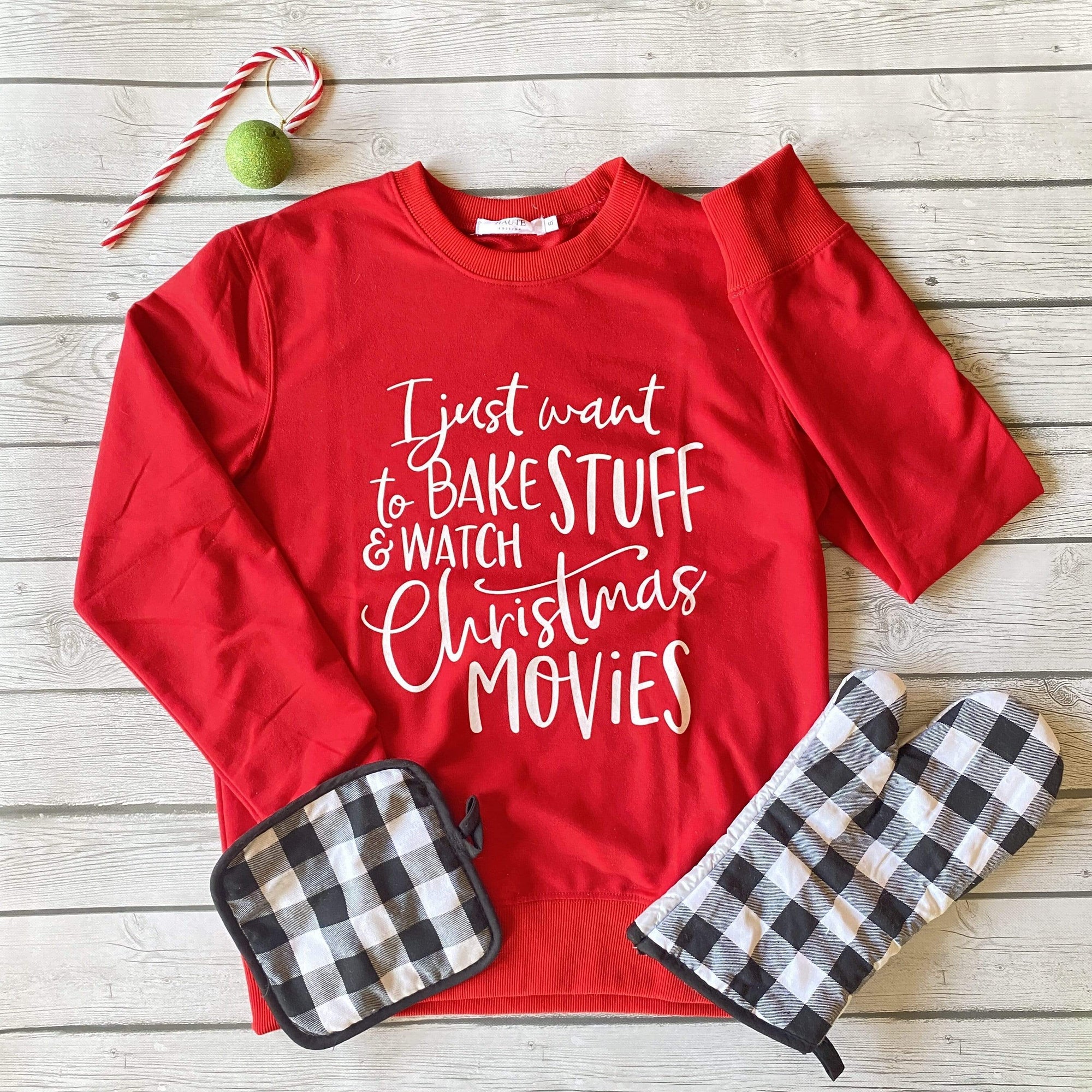 Holiday Christmas Baking Themed Sweatshirt with Bonus Oven Mitt and Potholder Gift Set Daily Haute