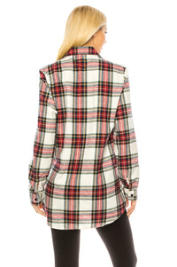 Haute Edition Women's Long Button Down Flannel Tunic Shirt with Plus