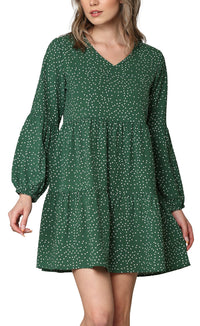 Made By Johnny Casual Flowy Swing Shift Long Sleeve Tiered Dress Daily Haute