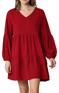 Made By Johnny Casual Flowy Swing Shift Long Sleeve Tiered Dress Daily Haute