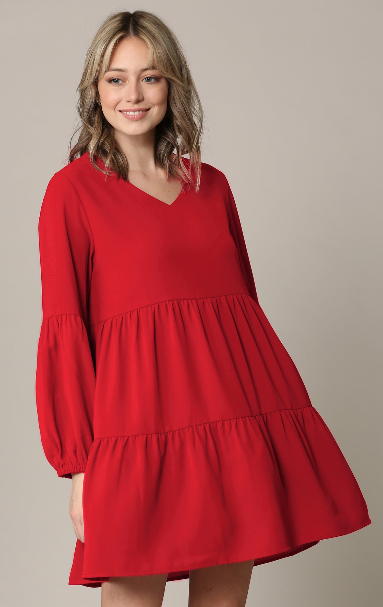 Made By Johnny Casual Flowy Swing Shift Long Sleeve Tiered Dress Daily Haute