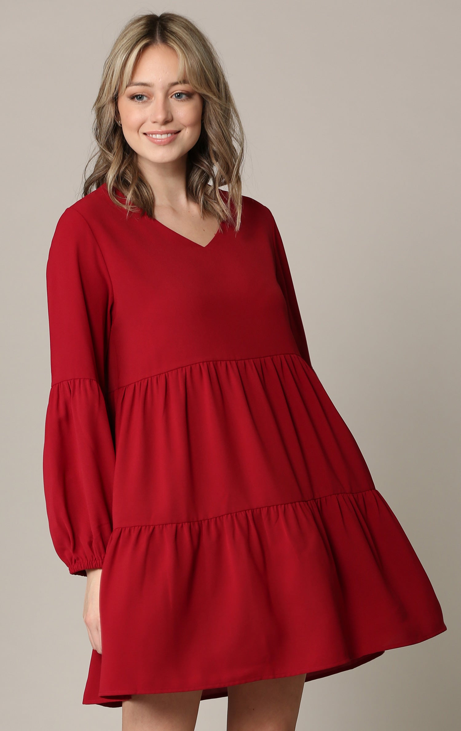 Made By Johnny Casual Flowy Swing Shift Long Sleeve Tiered Dress Daily Haute