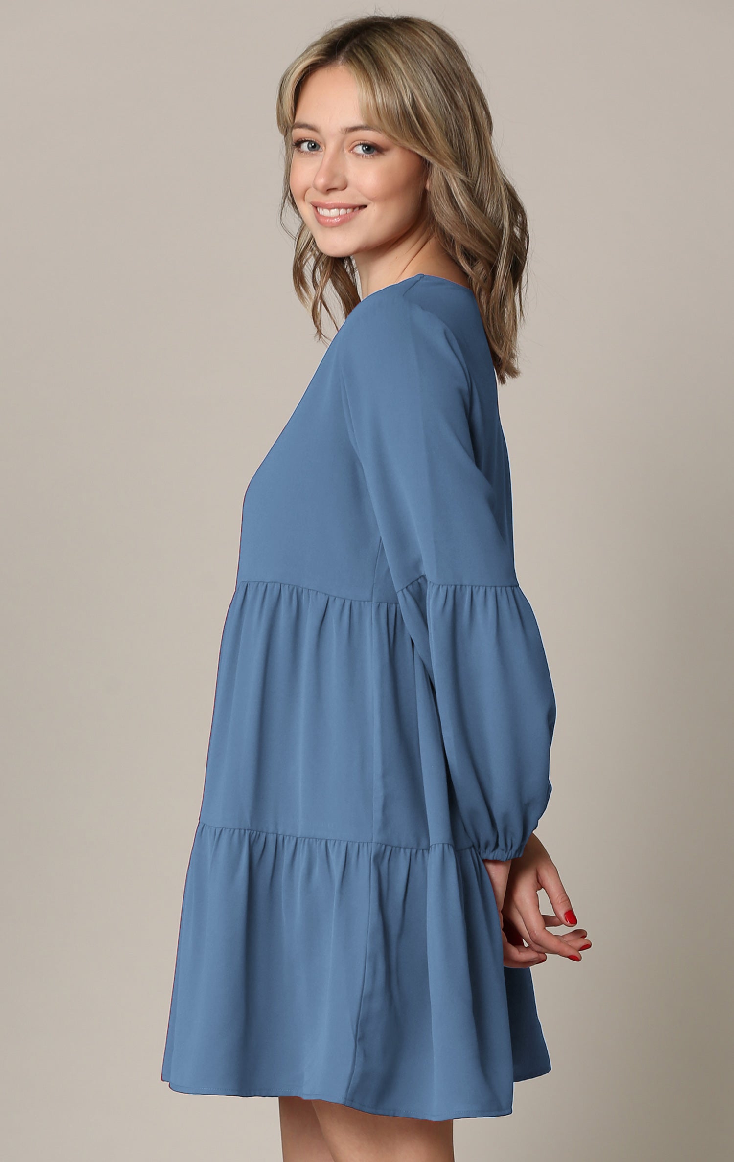 Made By Johnny Casual Flowy Swing Shift Long Sleeve Tiered Dress Daily Haute