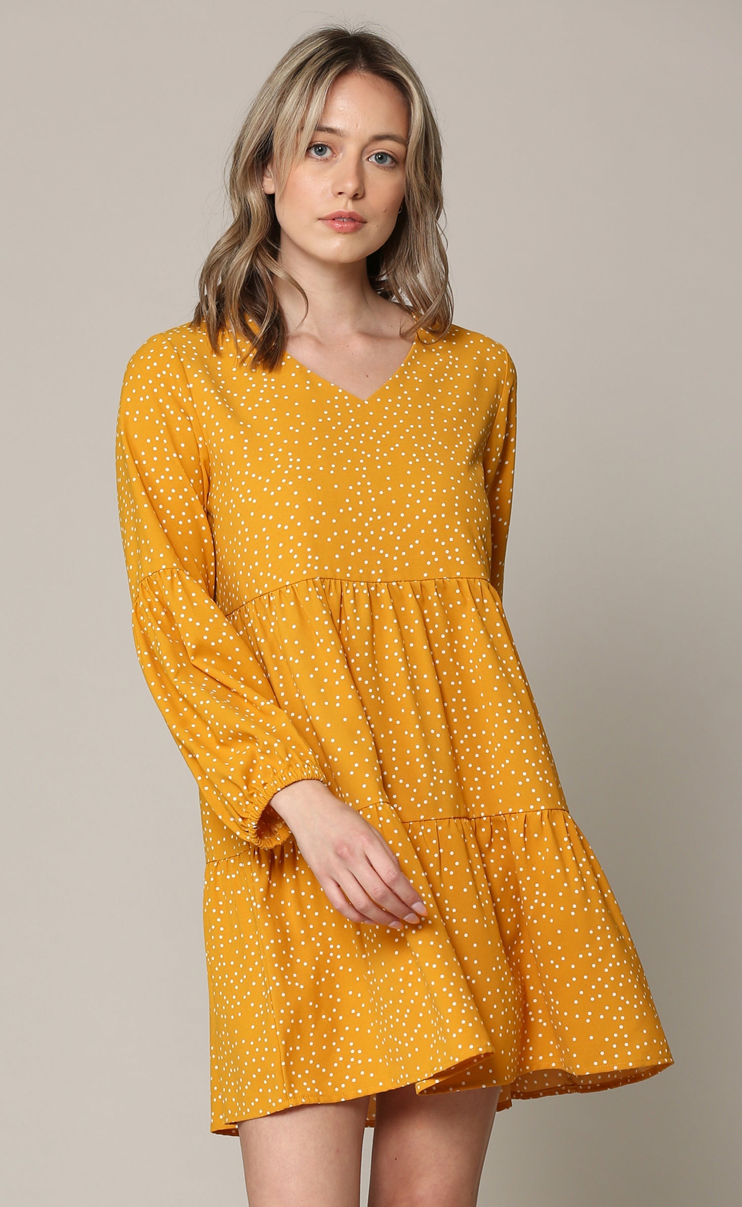 Made By Johnny Casual Flowy Swing Shift Long Sleeve Tiered Dress Daily Haute