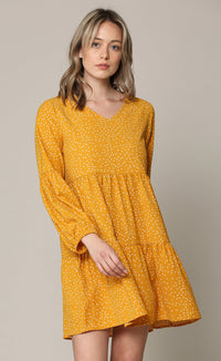 Made By Johnny Casual Flowy Swing Shift Long Sleeve Tiered Dress Daily Haute